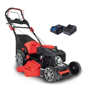 Scheppach Benzin-Rasenmäher MS225-56E - E-Start | Radantrieb | 6PS | 56cm Schnittbreite | 65 Liter Fangkorb | inkl. 2Ah Akku + 2,4A Ladegerät