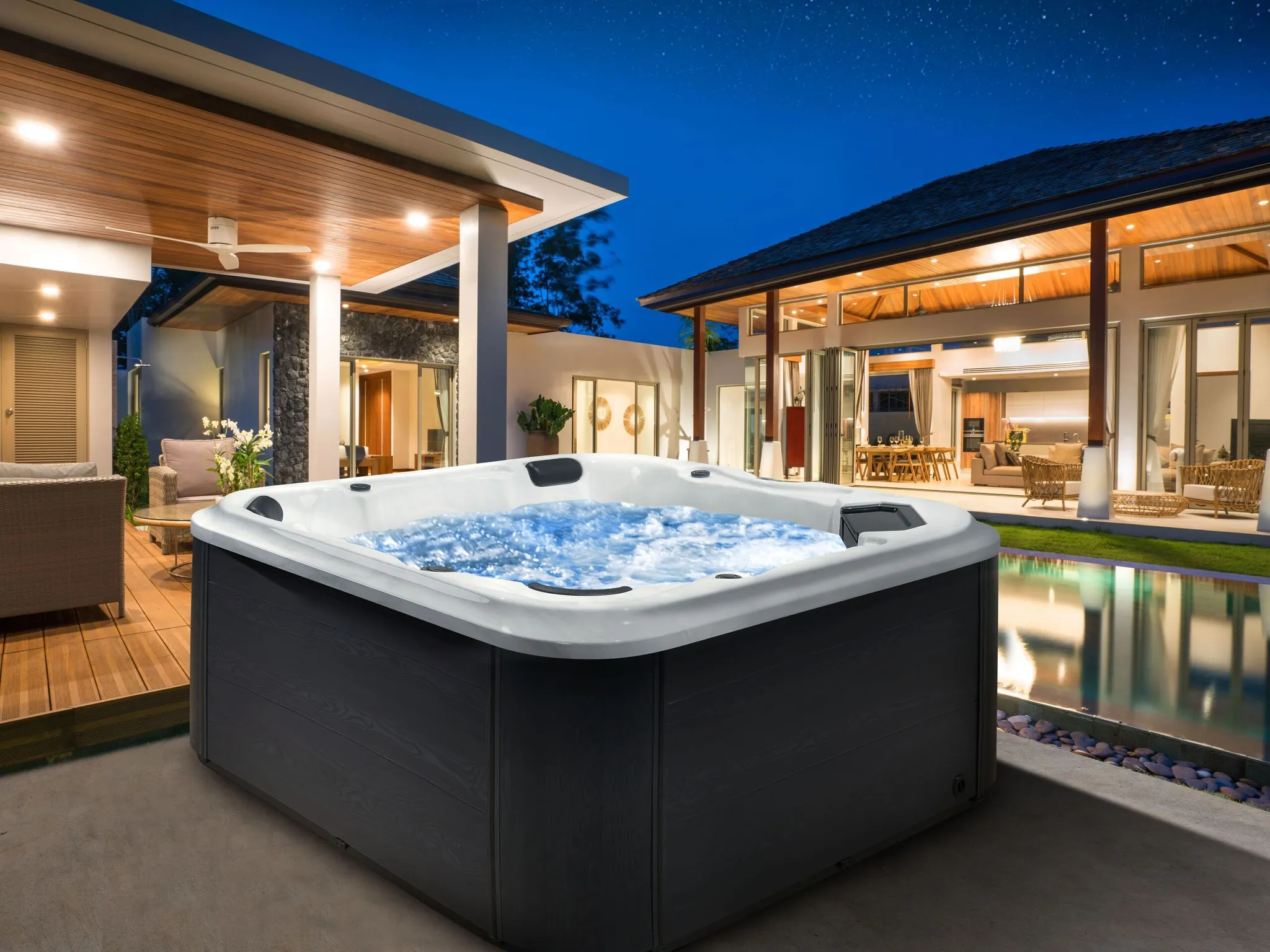 BELIANI Outdoor Spa Weiß 28 Jetstream Düsen aus Sanitäracryl Jacuzzi Freistehend Groß Quadratisch 210 x 210 cm Modernes Design – Bild 5