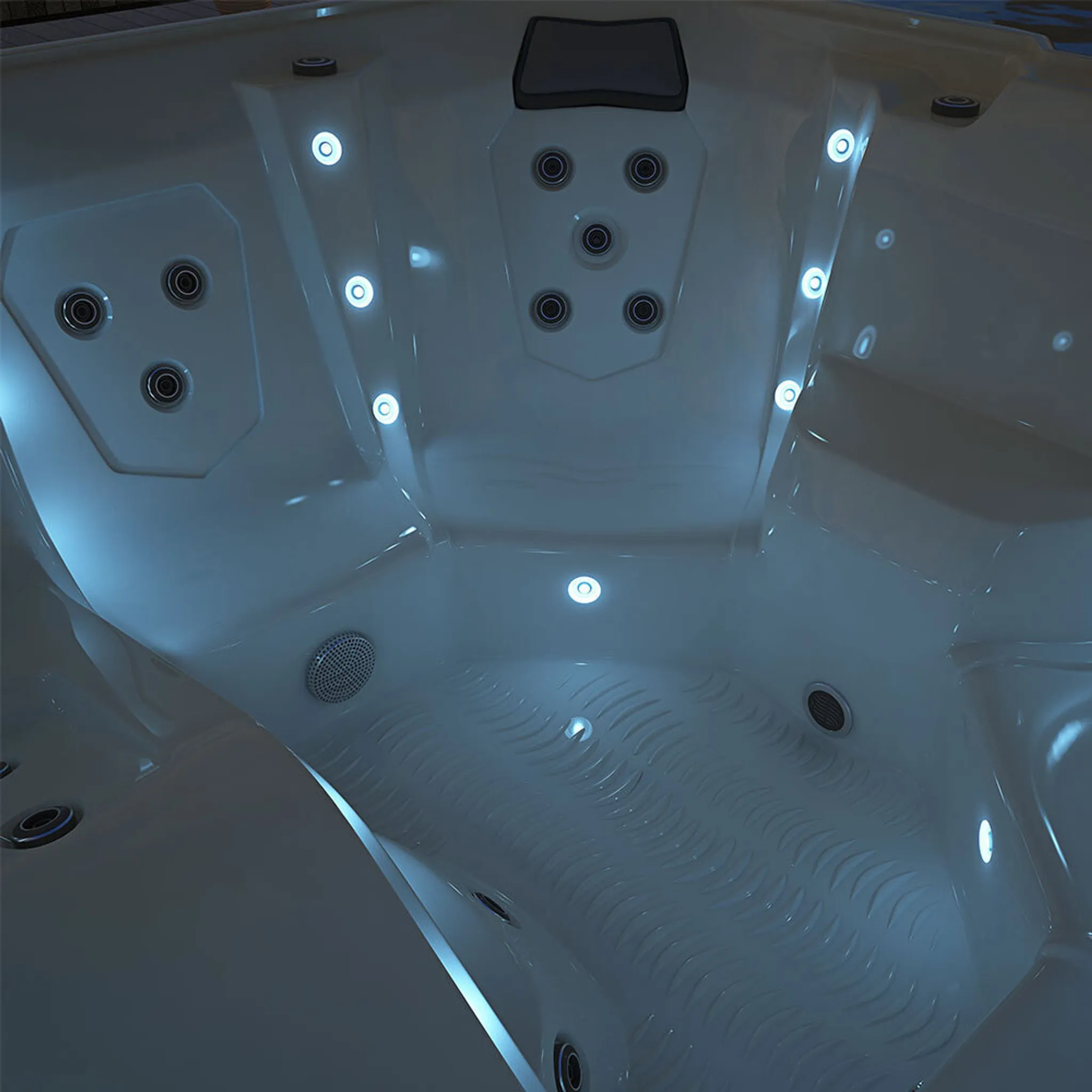 HOME DELUXE - Outdoor Whirlpool - STREAM BIG PURE - Maße: 208 x 208 x 88 cm - Inkl. Heizung, 34 Massagedüsen und 4 äußeren Lichtquellen I Außen Whirlpool Spa für 5 Personen – Bild 7