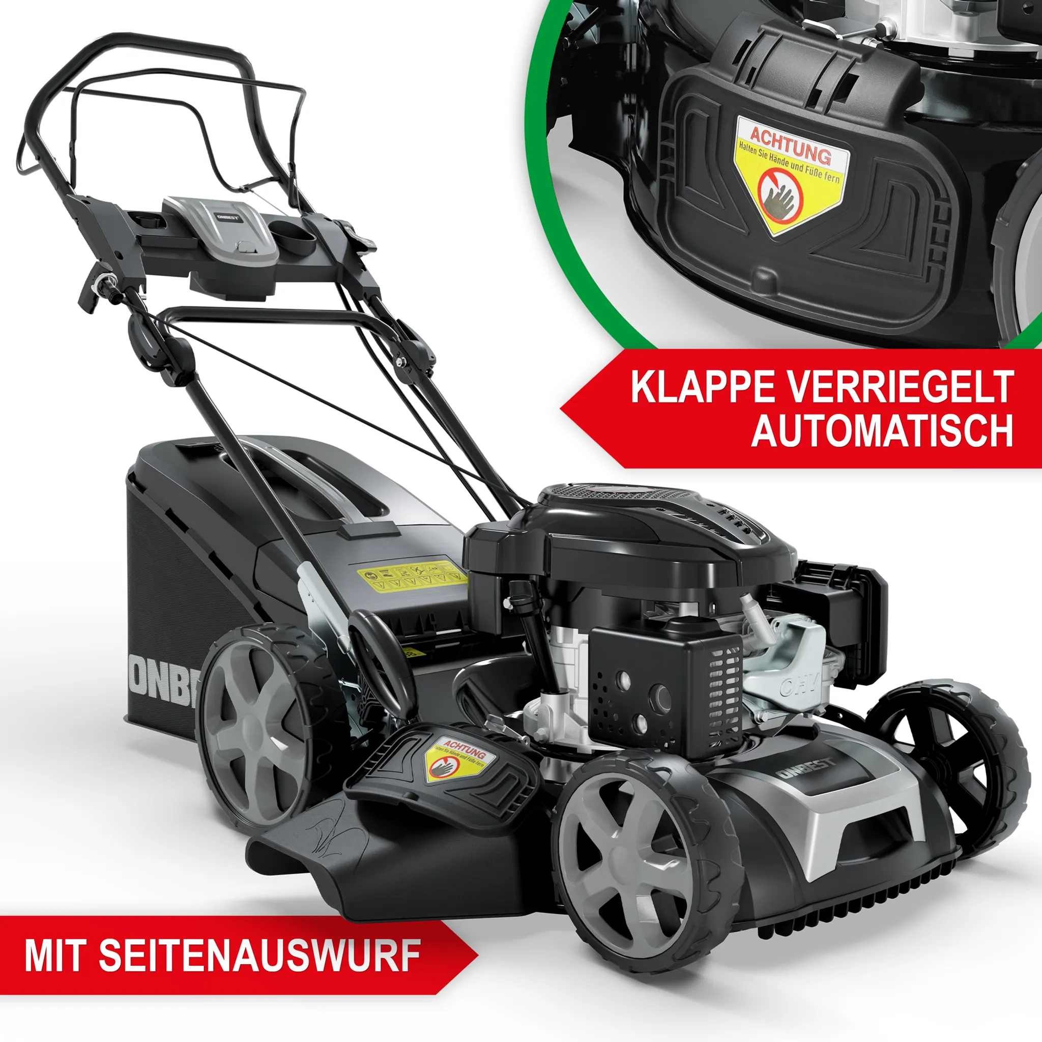 ONBEST Benzin Rasenmäher mit Antrieb TXC-3651 | 51 cm Schnittbreite | 6,5 PS | Doppelmesser | 5in1 | Mulchkit | 60L Fangkorb – Bild 10
