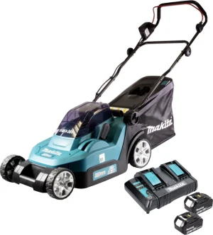 Makita Akku Rasenmäher Gartengeräte DLM382CM2 36 Volt 2 Akkus 4 Ah Schnittbreite 38 cm für Gartenpflege