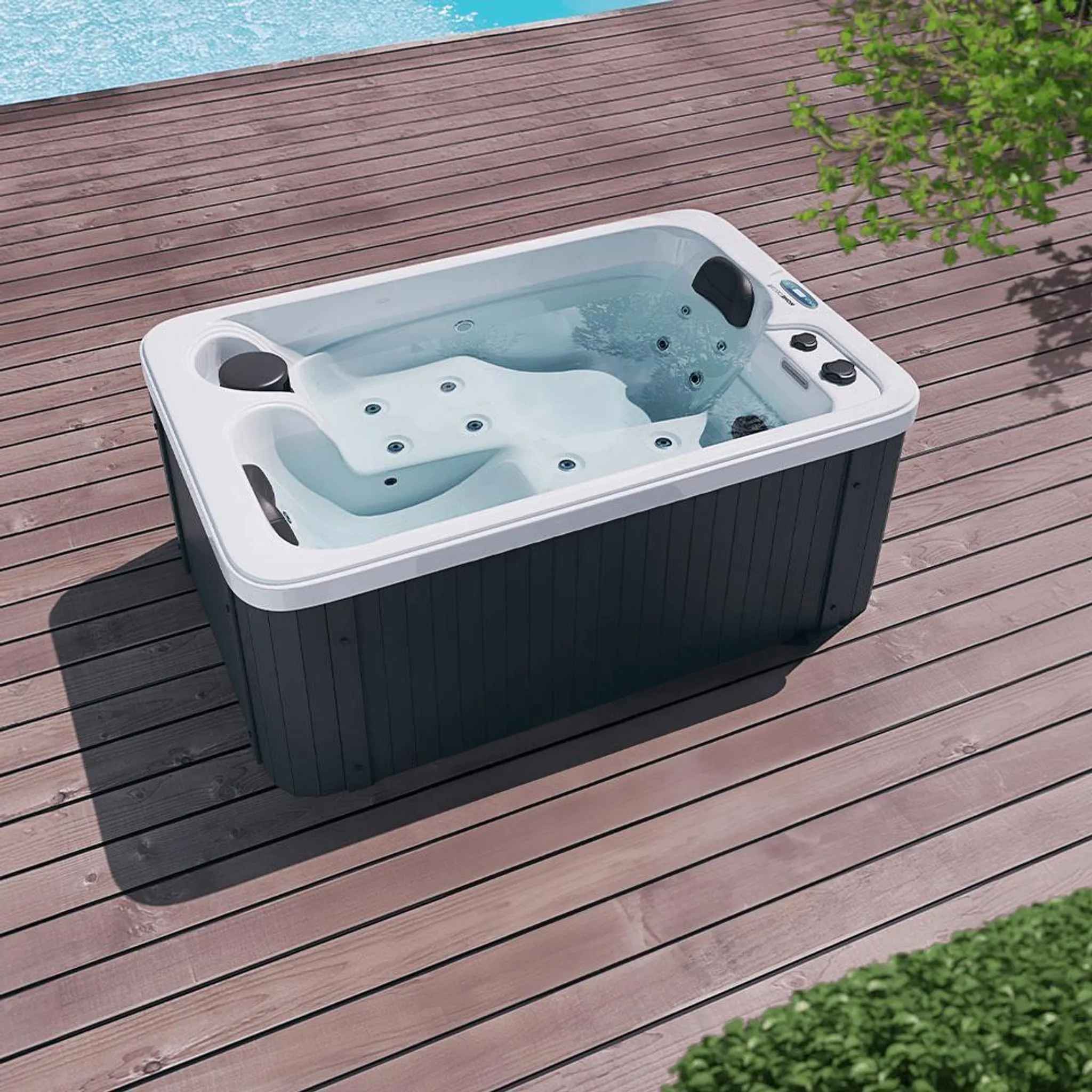 HOME DELUXE Outdoor Whirlpool HORIZON PURE, Maße (L x B x H): 115 x 175 x 70 cm I Whirlpool Badewanne Outdoor Badewanne – Bild 2