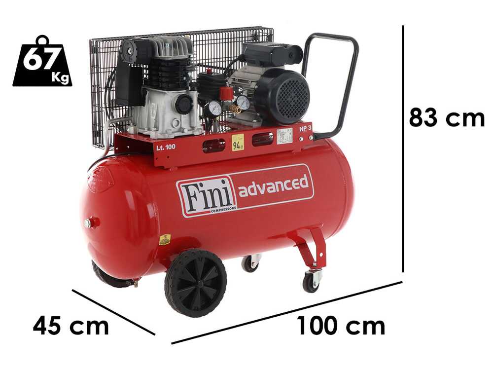 Fini Advanced MK 103-100-3M - Elektrischer 230V-Kompressor mit Riemenantrieb - Motor 3PS - 100 l