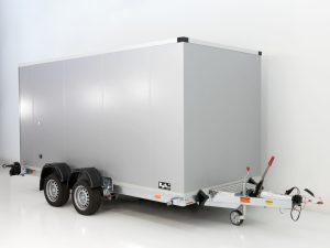 Vezeko Koffer-Absenkanhänger 167x400cm Höhe: 210cm 3,5t | Silber-Neu