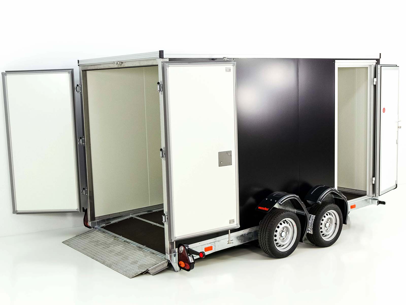 Vezeko Koffer-Absenkanhänger 157x344cm Höhe: 210cm 2,7t | Tür | E-Pumpe | Schwarz-Neu – Bild 6